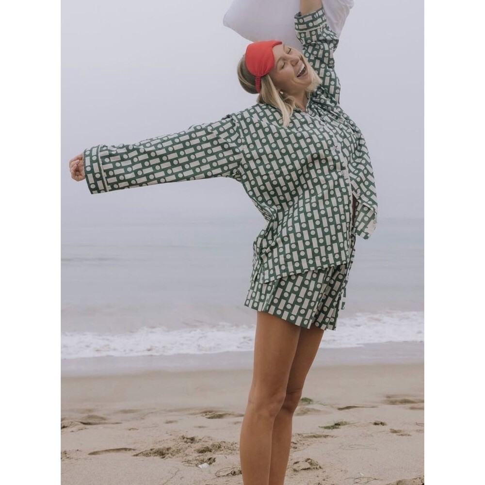 Daily Drills Green Geo Print Pajama Set